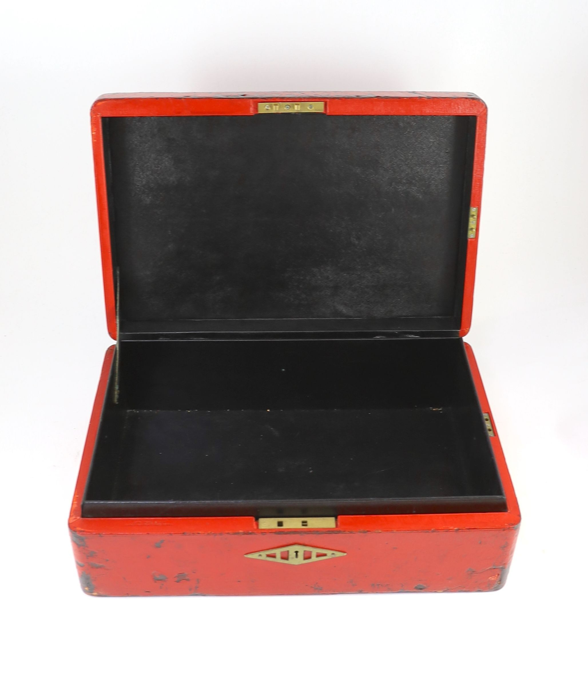 A George VI red morocco leather government despatch box, 46cm wide 31cm deep 15cm high